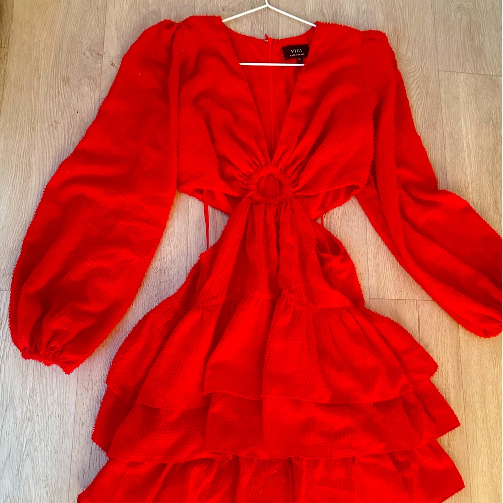 Vici Red Mini Dress with Tiered Skirt